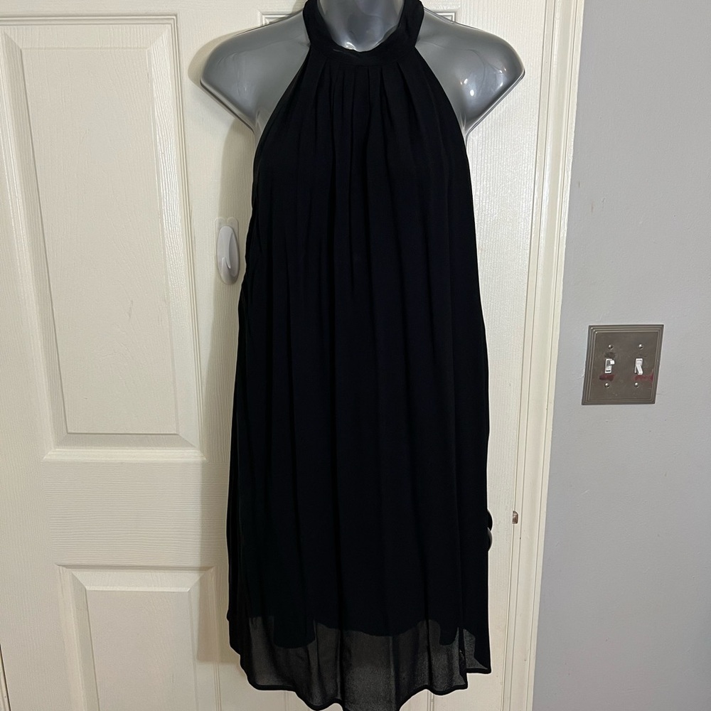 Nordstrom Black Pleated Halter Midi Dress